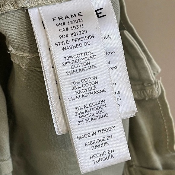 FRAME Safari Belted High Rise Paperbag Cuffed Hem Shorts Washed Od Green 26 - Picture 11 of 11